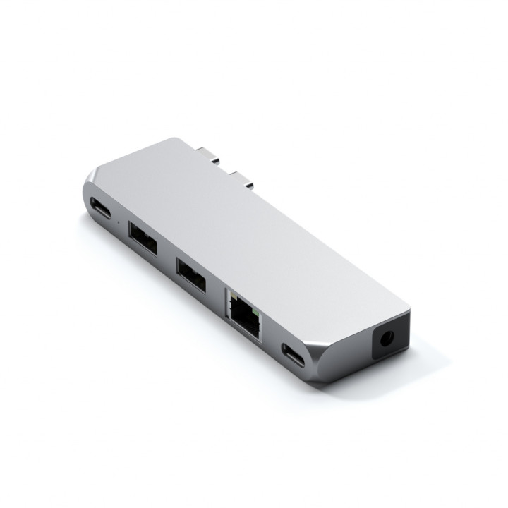 USB-C хъб Satechi Aluminium Pro Mini, 1x USB4 96W с изход за дисплей до 6K 60Hz, 2x USB-A 3.0, 1x Ethernet, 1x USB-C, 1x Audio, 