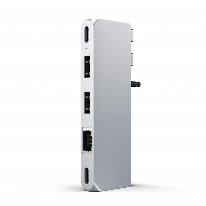 USB-C хъб Satechi Aluminium Pro Mini, 1x USB4 96W с изход за дисплей до 6K 60Hz, 2x USB-A 3.0, 1x Ethernet, 1x USB-C, 1x Audio, 