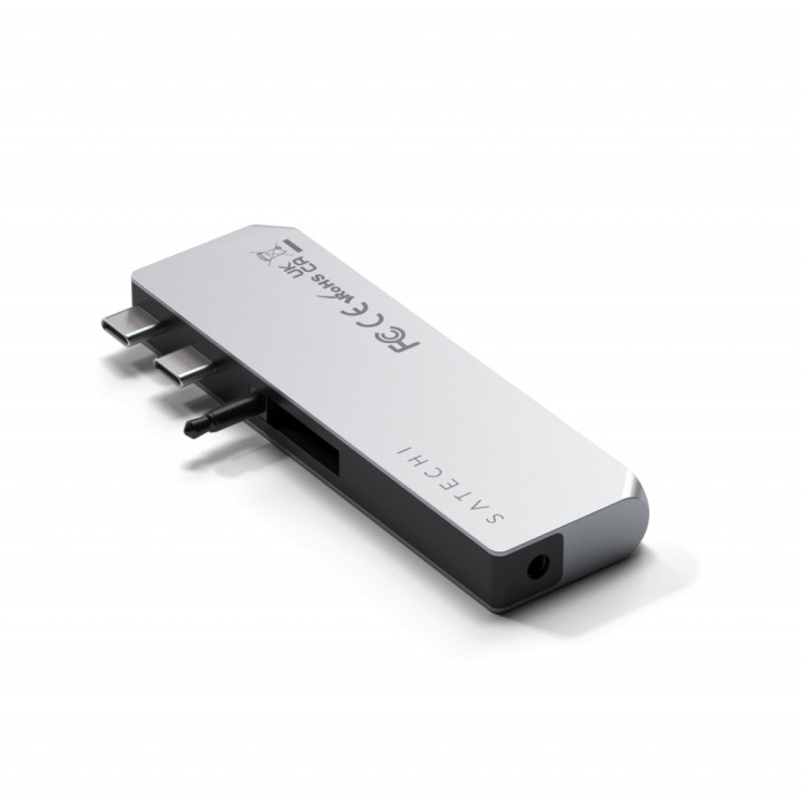 USB-C хъб Satechi Aluminium Pro Mini, 1x USB4 96W с изход за дисплей до 6K 60Hz, 2x USB-A 3.0, 1x Ethernet, 1x USB-C, 1x Audio, 