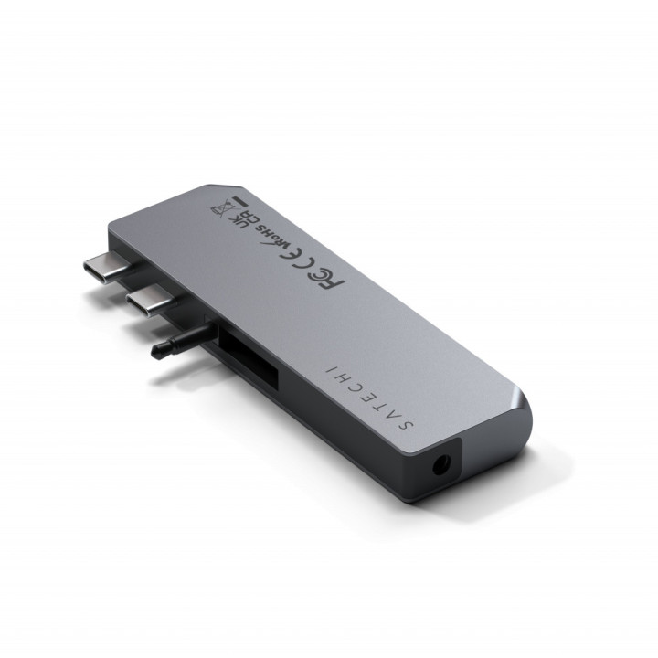 USB хъб Satechi Aluminium Pro Mini, 1x USB4 96W с изход за дисплей до 6K 60Hz, 2x USB-A 3.0, 1x Ethernet, 1x USB-C, 1x Audio, Sp