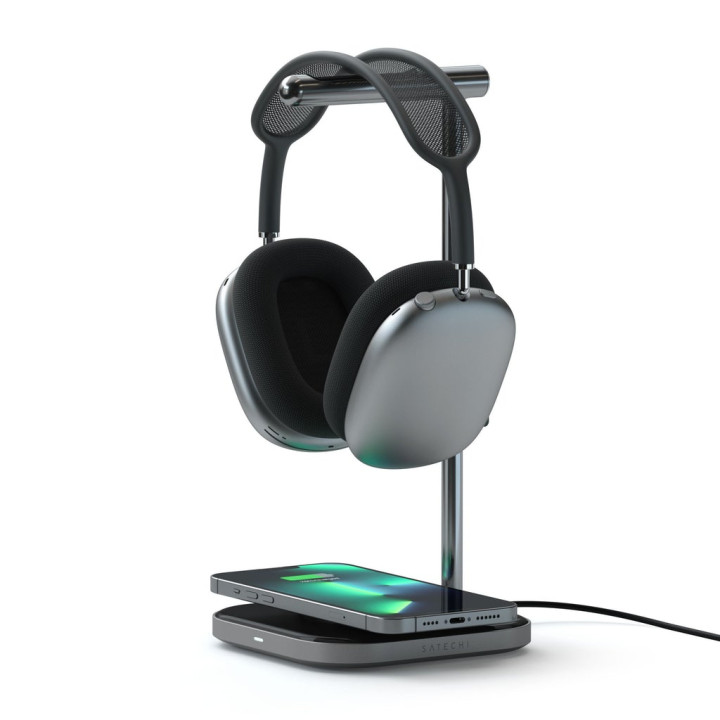 Стойка за слушалки със безжично зарядно Satechi 2-in-1, USB-C, Space Grey - ST-UCHSMCM - 1