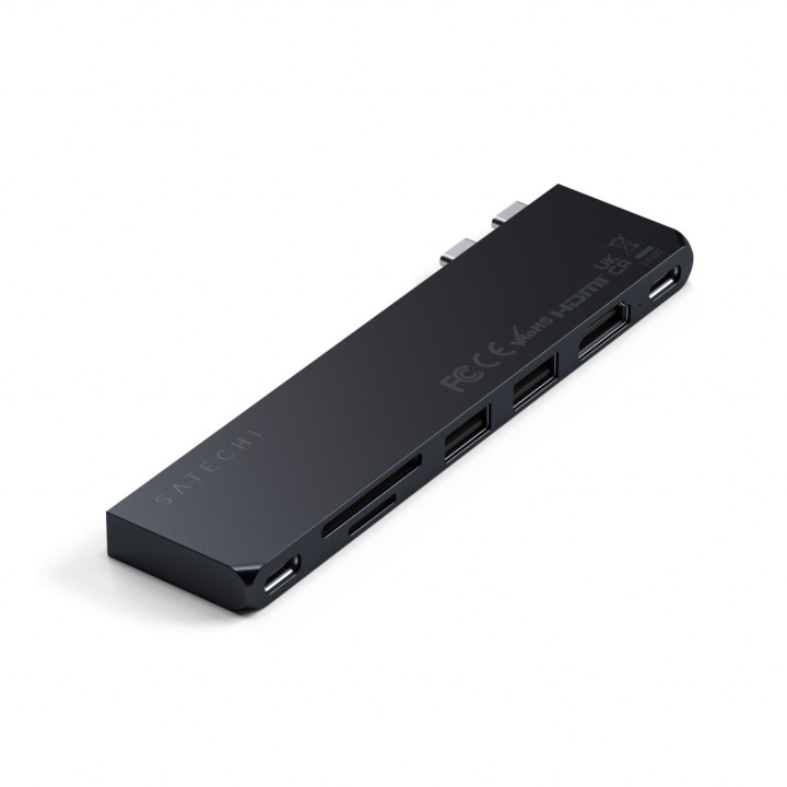 USB хъб Satechi PRO HUB SLIM, 1xUSB4, 1xHDMI, 2xUSB-A, 1xUSB-C, SD/MicroSD четец до 104MB/s UHS-I, Midnight Black - ST-HUCPHSD -