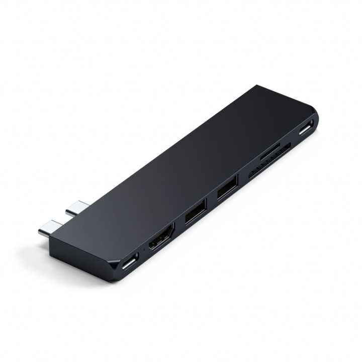 USB хъб Satechi PRO HUB SLIM, 1xUSB4, 1xHDMI, 2xUSB-A, 1xUSB-C, SD/MicroSD четец до 104MB/s UHS-I, Midnight Black - ST-HUCPHSD -