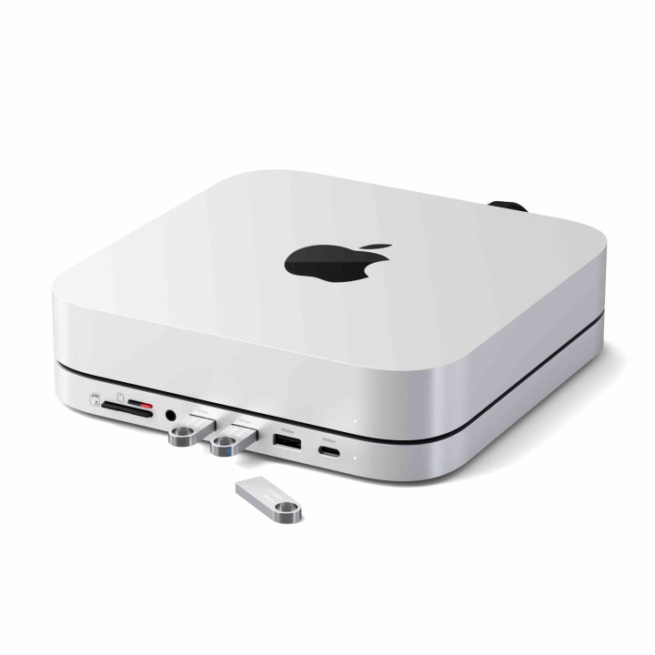Докинг станция Satechi за Mac Mini/Studio, 1x USB-C 3.2, 1x USB-A 3.2, 2x USB-A 3.0, 3.5mm аудио, Micro/SD четец, отделение за N