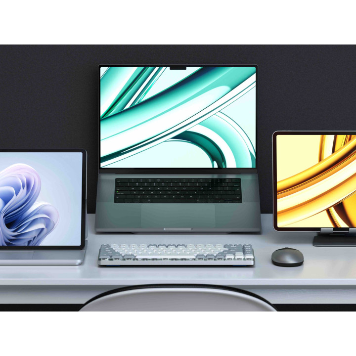 Bluetooth механична нископрофилна геймърска клавиатура Satechi SM1 Slim, Backlit, Windows Keycaps, 2.4GHz USB Receiver, Grey/Whi