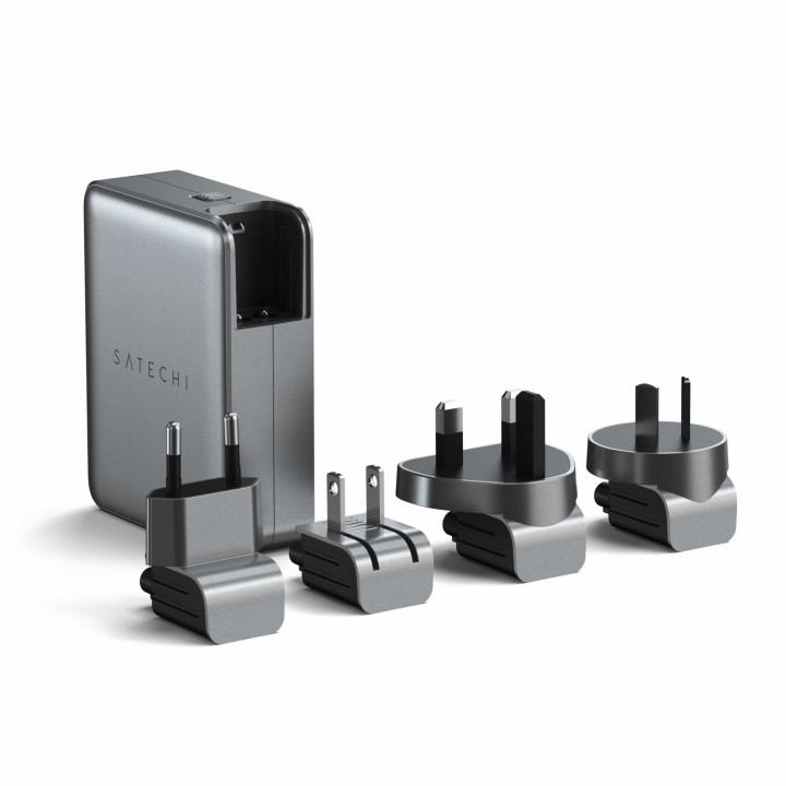 Зарядно устройство Satechi Travel Charger, 145W, 4x USB-C PD, адаптери UK/EU/AU/US, калъф тип мрежа, Space Grey - ST-W145GTM - 6