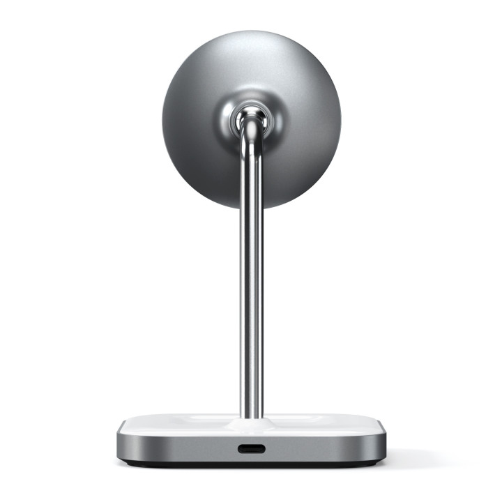 Безжично зарядно Satechi Aluminium 2-in-1, магнитна стойка за iPhone 12/13 и AirPods Pro, USB-C кабел в комплекта, бяло - ST-WMC