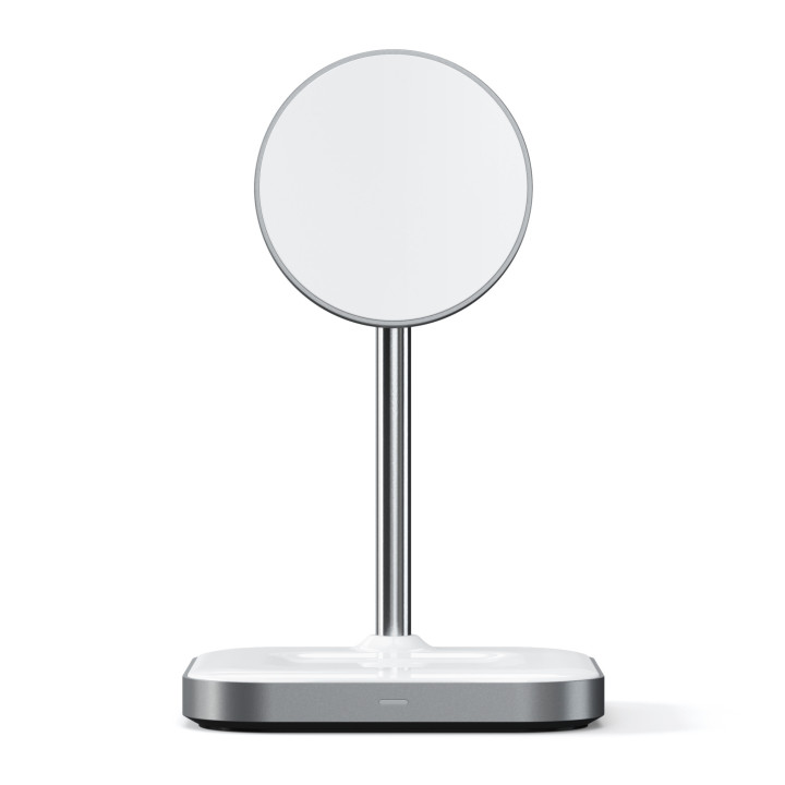 Безжично зарядно Satechi Aluminium 2-in-1, магнитна стойка за iPhone 12/13 и AirPods Pro, USB-C кабел в комплекта, бяло - ST-WMC