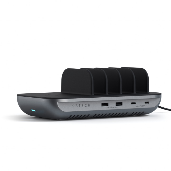 Зарядна станция Satechi Dock 5, 2x USB-C PD 20W, 2x USB-A 12W, безжично зареждане, Space Grey - ST-WCS5PM-EU - 3