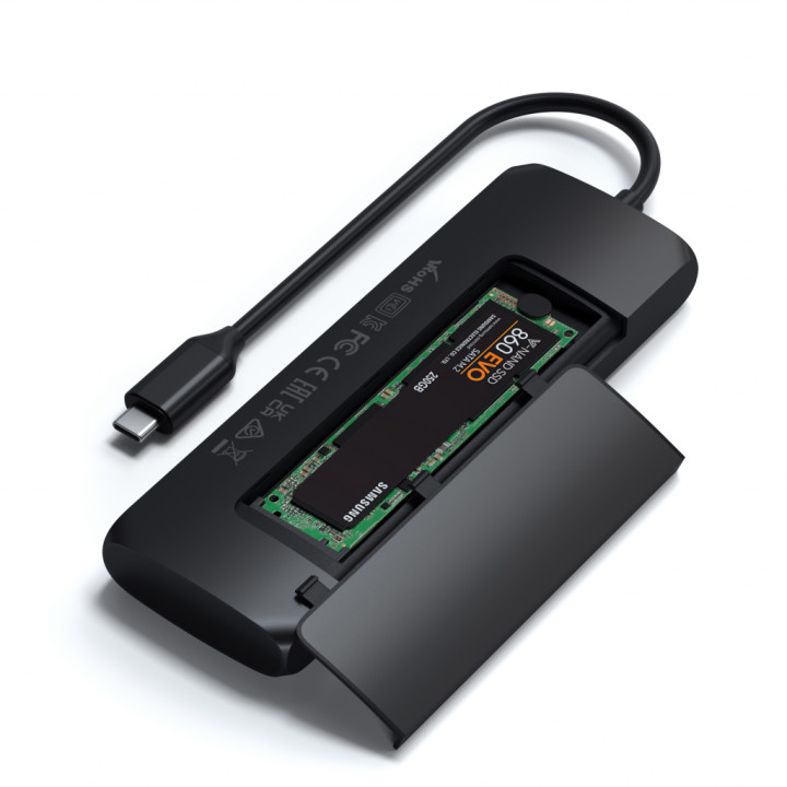 USB-C хъб Satechi Aluminium Hybrid Multiport, SSD кутия, HDMI 4K, 2 x USB-A 3.1 Gen 2 до 10 Gbps, Black - ST-UCHSEK - 3