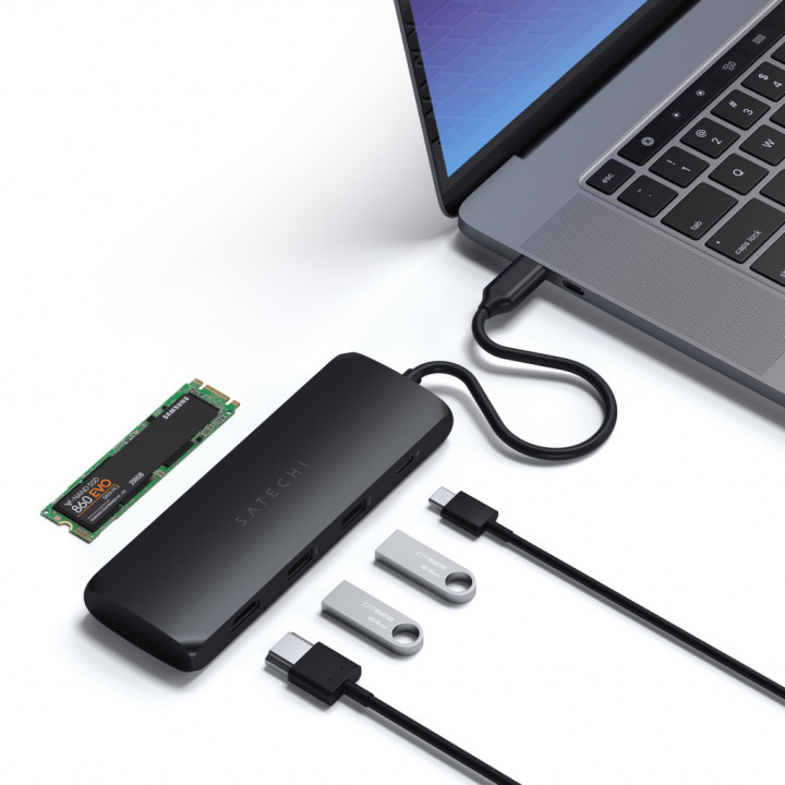 USB-C хъб Satechi Aluminium Hybrid Multiport, SSD кутия, HDMI 4K, 2 x USB-A 3.1 Gen 2 до 10 Gbps, Black - ST-UCHSEK - 6