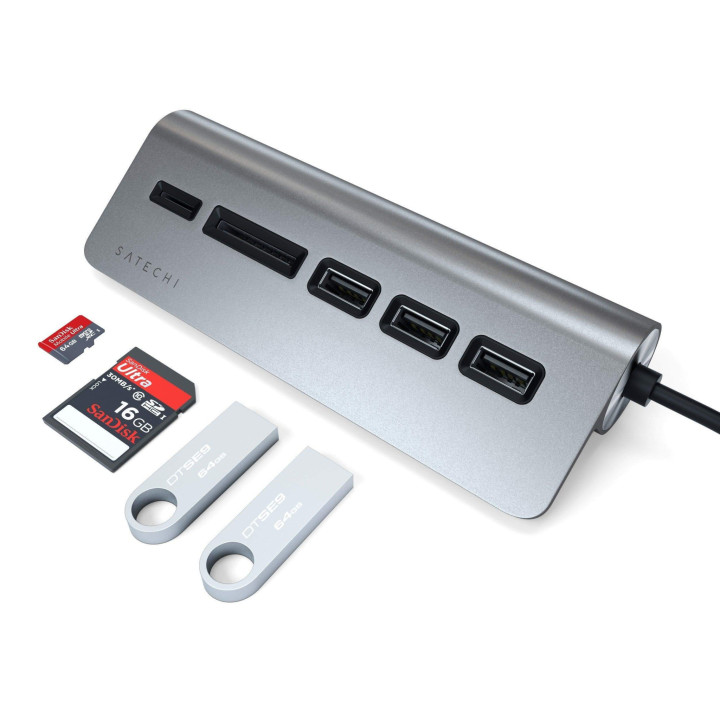 USB хъб Satechi Aluminium Type-C, 3x USB 3.0, MicroSD, Space Grey - ST-TCHCRM - 2