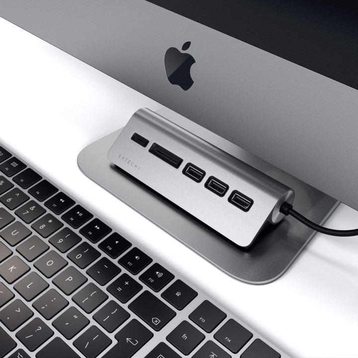 USB хъб Satechi Aluminium Type-C, 3x USB 3.0, MicroSD, Space Grey - ST-TCHCRM - 4