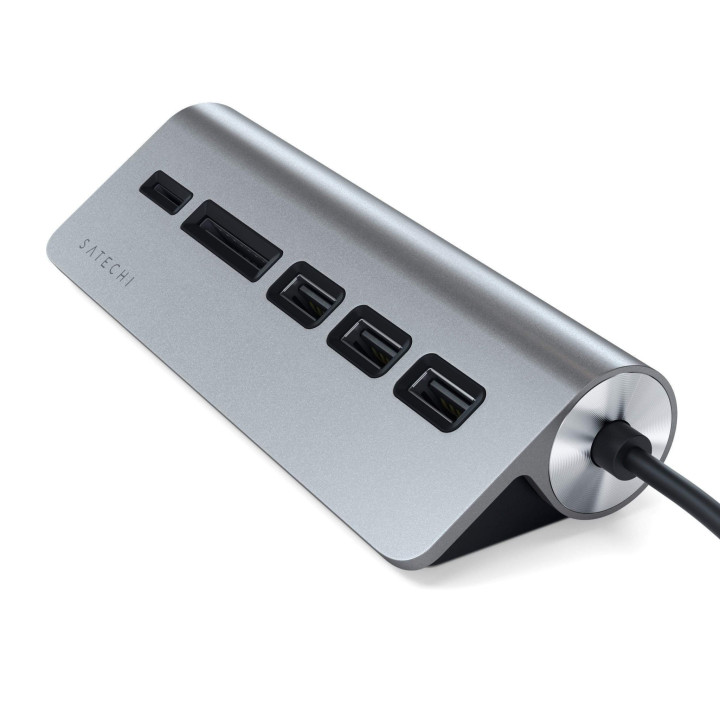 USB хъб Satechi Aluminium Type-C, 3x USB 3.0, MicroSD, Space Grey - ST-TCHCRM - 5