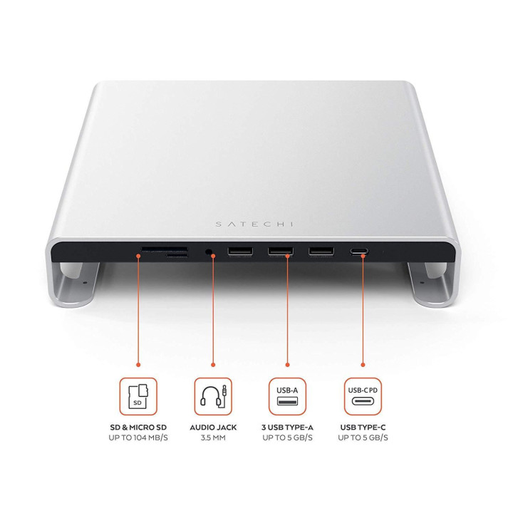 Стойка с хъб за монитор Satechi Aluminum, за iMac, алуминиева, сребриста - ST-AMSHS - 3