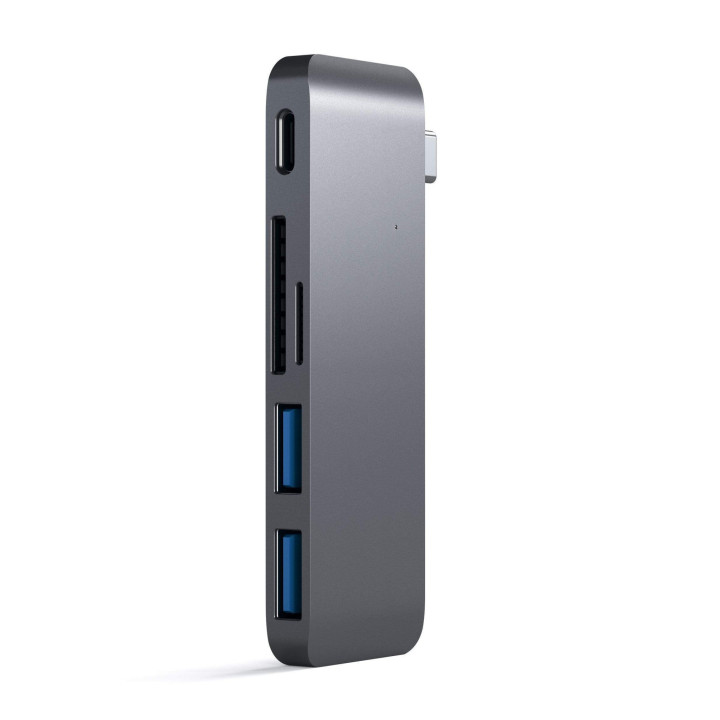 USB хъб Satechi Aluminium Type-C Passthrough, 3x USB 3.0, MicroSD четец, Space Grey - ST-TCUPM - 1