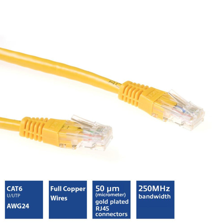 Мрежов пач кабел ACT, U/UTP Cat.6, RJ-45, 5м, жълт, булк - IB8805 - 3