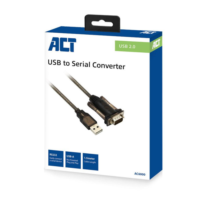 Кабел конвертор ACT Ewent AC6000, USB-A мъжко - RS232 D-sub 9-pin мъжко, 1.5 м, черен - AC6000 - 2