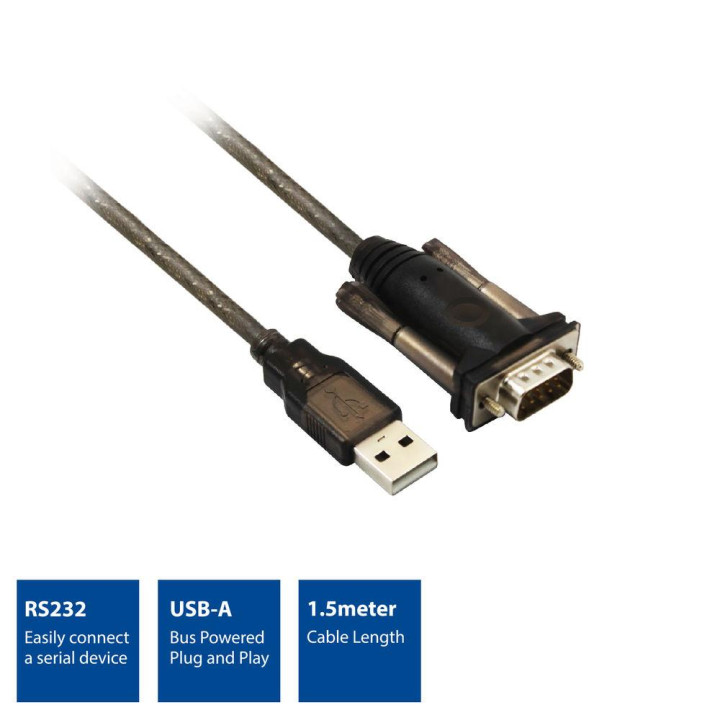 Кабел конвертор ACT Ewent AC6000, USB-A мъжко - RS232 D-sub 9-pin мъжко, 1.5 м, черен - AC6000 - 3