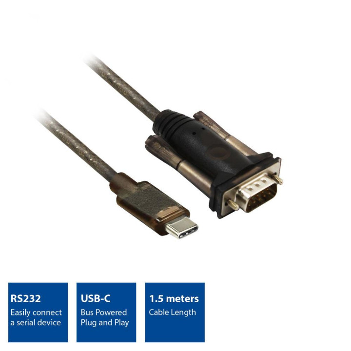 Конвертор ACT AC6002, USB-C мъжко - RS232 мъжко 9 pin, 1.5 м, черен - AC6002 - 2