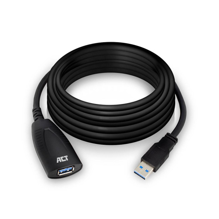 Удължителен кабел ACT AC6105, USB 3.2 Gen 1 USB-A към USB-A, активен, 5м, екраниран, черен - AC6105 - 1