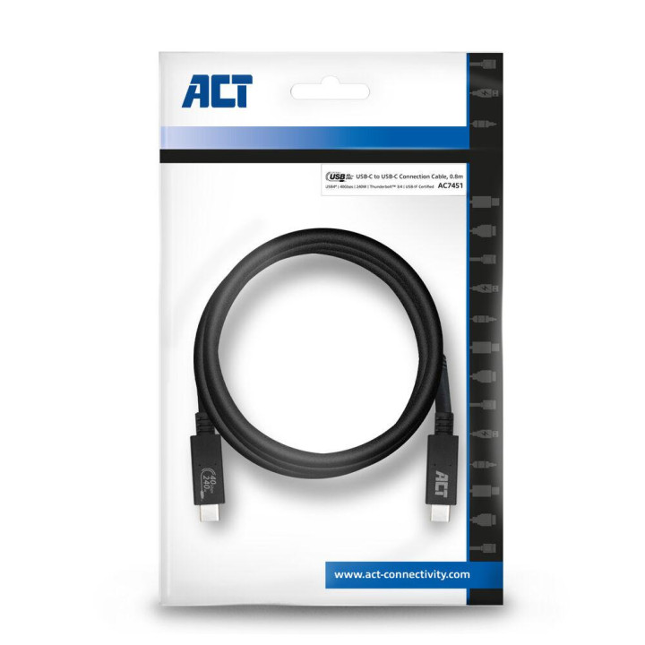 Кабел ACT USB-C към USB-C, 0.8 м, USB4 40Gbps 240W, сертифициран USB-IF - AC7451 - 10
