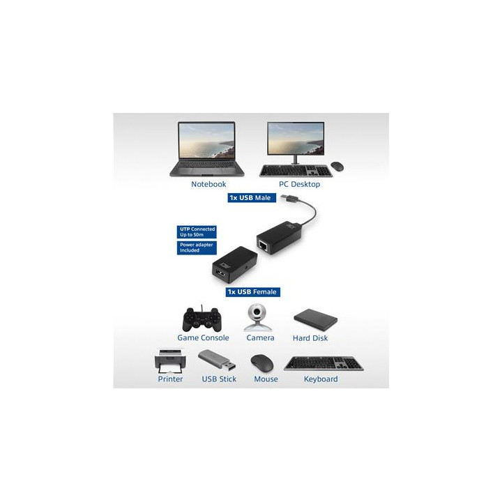 Активен USB удължител ACT, USB 2.0, USB-A мъжки/USB-A женско, UTP до 50 м, 480 Mbit/s - AC6063 - 2