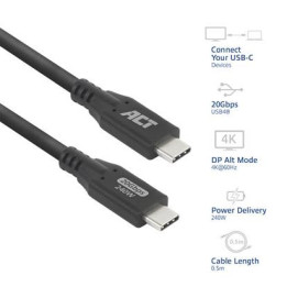 Кабел ACT USB-C към USB-C, 0.5 м, USB4 20Gbps, 240W, 8K, черен - AC7420 - 1