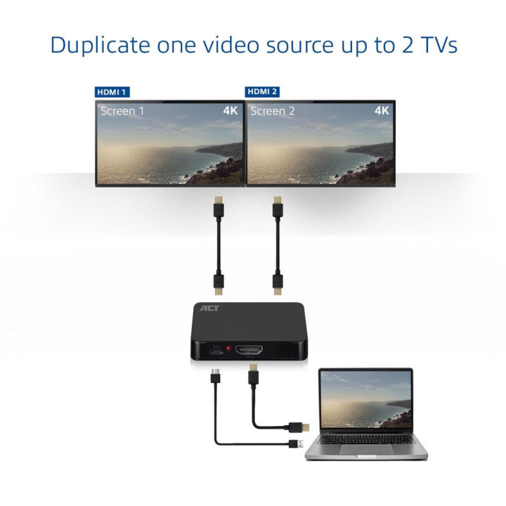 HDMI сплитер ACT, 1 вход към 2 изхода, 4K@30Hz, USB захранване, черен - AC7835 - 3