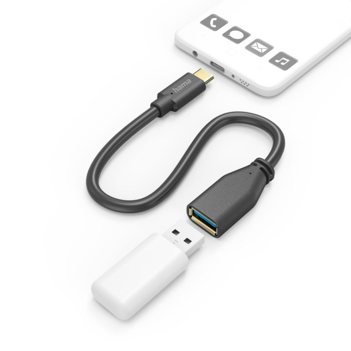OTG адаптер HAMA, USB-C мъжко - USB-A женско, 5 Gbit/s, 0.15 м, черен - HAMA-201605 - 1