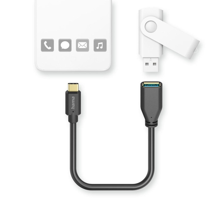 OTG адаптер HAMA, USB-C мъжко - USB-A женско, 5 Gbit/s, 0.15 м, черен - HAMA-201605 - 2