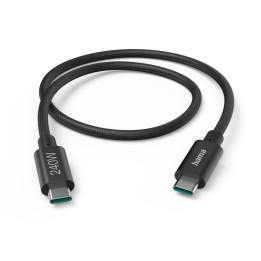 Кабел за зареждане Hama, USB-C - USB-C, 240W, 5Gbit/s, 1.5м, двойно екраниран, черен - HAMA-201702 - 1