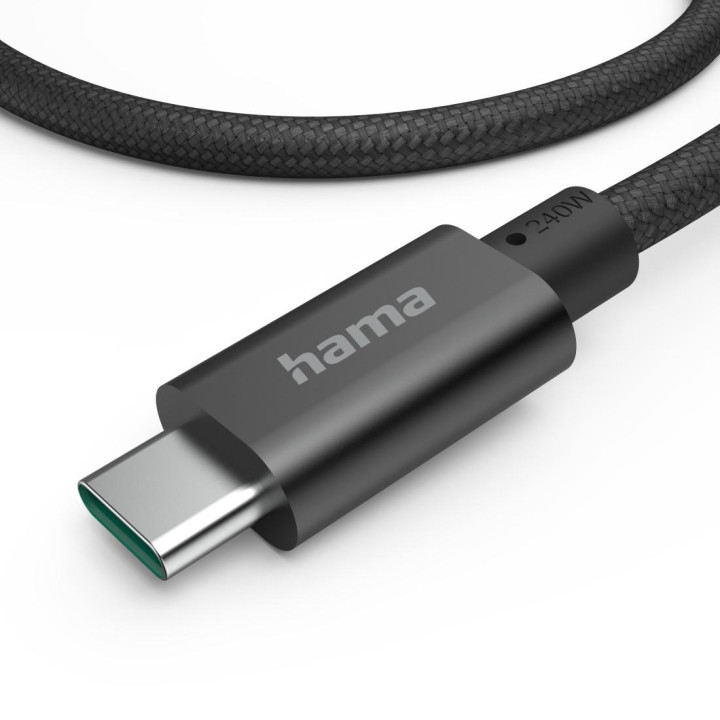 Кабел за зареждане Hama, USB-C - USB-C, 240W, 5Gbit/s, 1.5м, двойно екраниран, черен - HAMA-201702 - 4