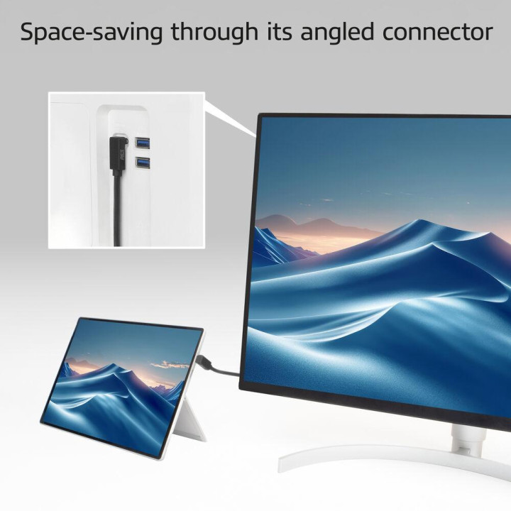 USB-C кабел ACT, USB-C към USB-C, 2м, 10Gbps, 60W, ъглов нагоре/надолу, черен - AC7478 - 2