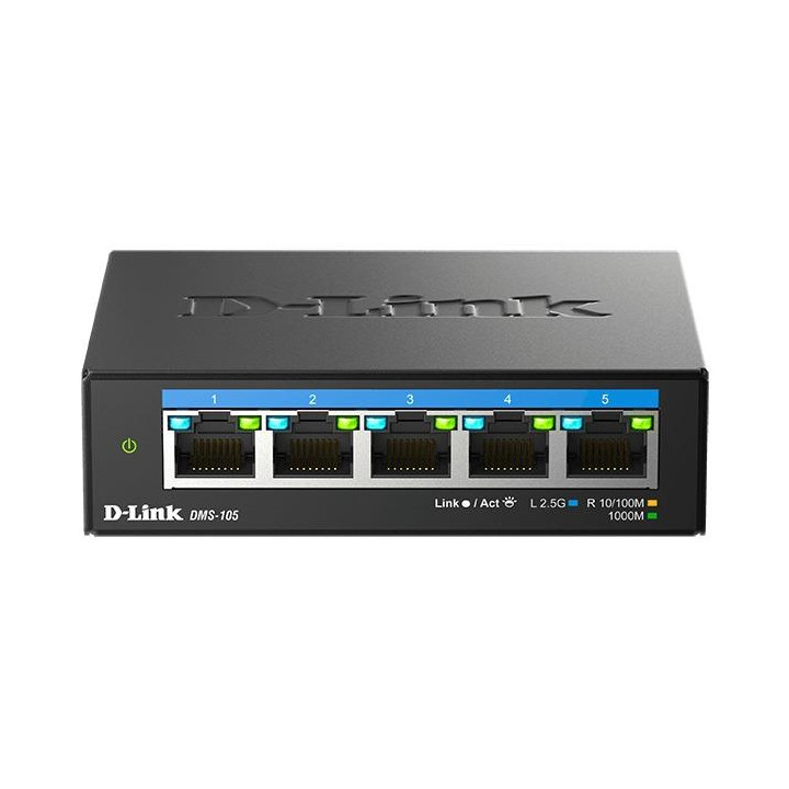 Суич D-Link DMS-105, 5 x 2.5G RJ-45 порта, Multi-Gigabit, IEEE 802.3bz - DMS-105/E - 2
