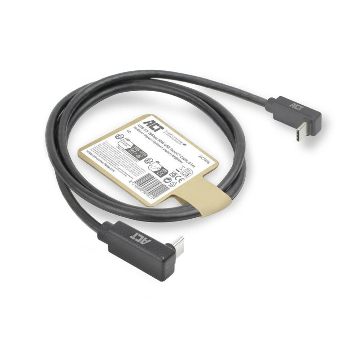 Кабел ACT USB-C към USB-C, 10Gbps, 60W, 0.5м, ъглови конектори 90° - AC7476 - 6