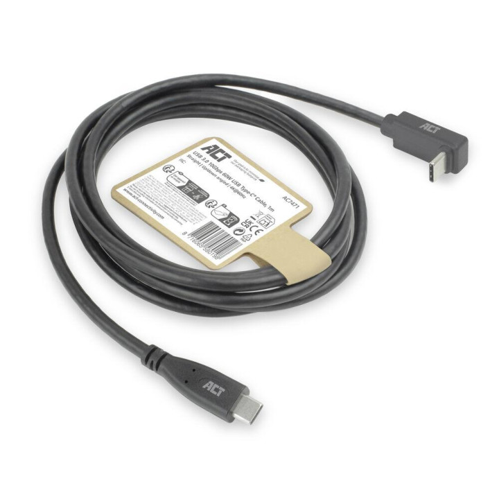 Кабел ACT USB-C към USB-C, 10Gbps, 60W, 1 м, прав и ъглов на 90° конектор, черен - AC7471 - 6