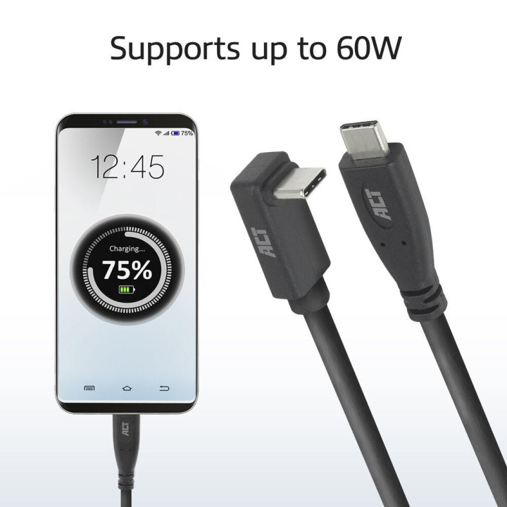 Кабел ACT USB-C към USB-C, 10Gbps, 60W, 0.5 м, прав и ъглов 90° конектор - AC7470 - 3