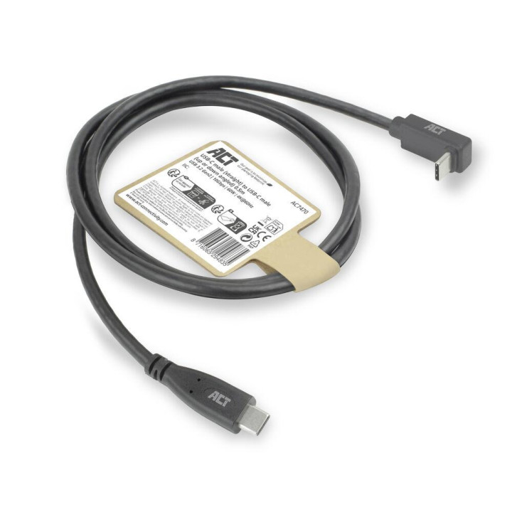 Кабел ACT USB-C към USB-C, 10Gbps, 60W, 0.5 м, прав и ъглов 90° конектор - AC7470 - 6