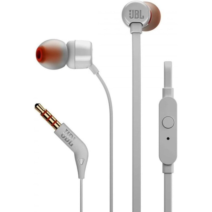 Слушалки JBL TUNE 110, In-ear, Audio Jack, 16Ω, 1.1 м кабел, 9 mm говорители, 20 Hz - 20 kHz, с микрофон, Бели - JBL-TUNE-110-WH