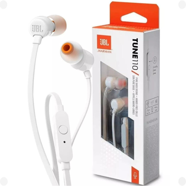 Слушалки JBL TUNE 110, In-ear, Audio Jack, 16Ω, 1.1 м кабел, 9 mm говорители, 20 Hz - 20 kHz, с микрофон, Бели - JBL-TUNE-110-WH