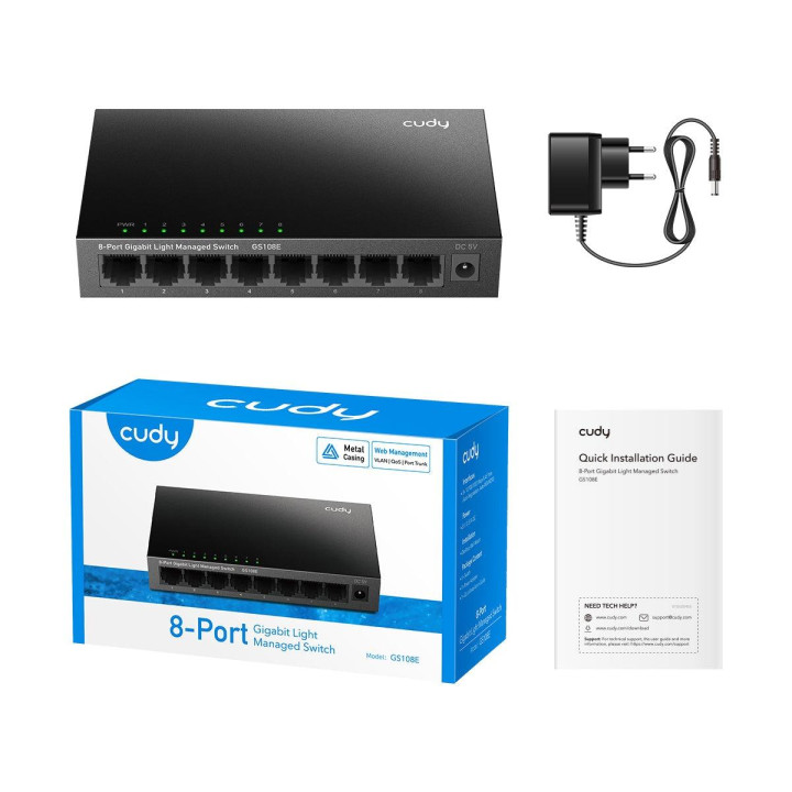 Управляем суич Cudy GS108E, 8x 10/100/1000 Mbps RJ-45 порта, метален корпус, Cloud управление - CUDY-GS108E - 3