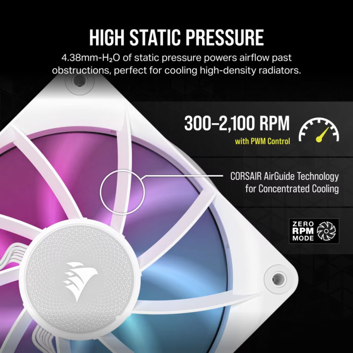 Вентилатори за компютър CORSAIR iCUE LINK RX120 RGB White, 120mm, 3 броя, PWM, 2100 RPM - CO-9051022-WW - 4