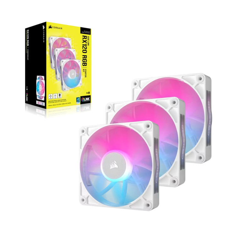 Вентилатори за компютър CORSAIR iCUE LINK RX120 RGB White, 120mm, 3 броя, PWM, 2100 RPM - CO-9051022-WW - 7