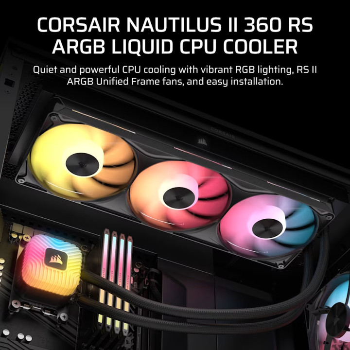Водно охлаждане за процесор CORSAIR NAUTILUS II 360 RS ARGB, 360mm, 3x120mm, Intel/AMD - CW-9061049-WW - 2