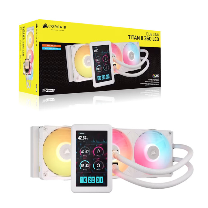 Водно охлаждане за процесор CORSAIR iCUE LINK TITAN II 360 RX LCD White, 360mm, 3x120mm, Intel/AMD - CW-9061046-WW - 8