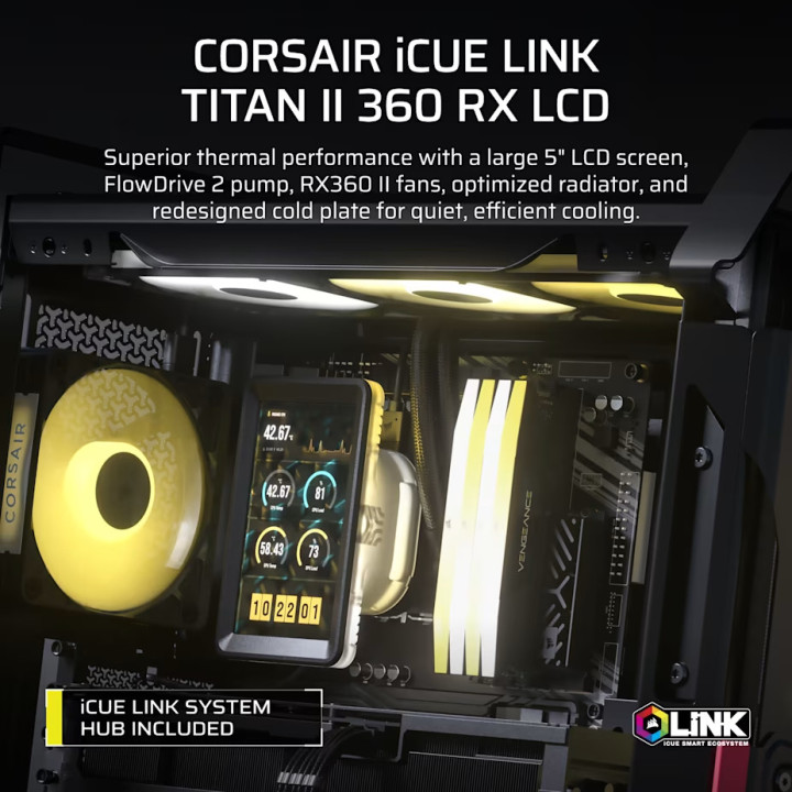 Водно охлаждане за процесор CORSAIR iCUE LINK TITAN II 360 RX LCD, 360mm, 3x120mm, Intel/AMD - CW-9061045-WW - 2