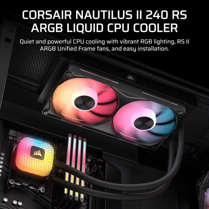 Водно охлаждане за процесор CORSAIR Nautilus II 240 RS ARGB, 240mm, 2x120mm, Intel/AMD - CW-9061047-WW - 2