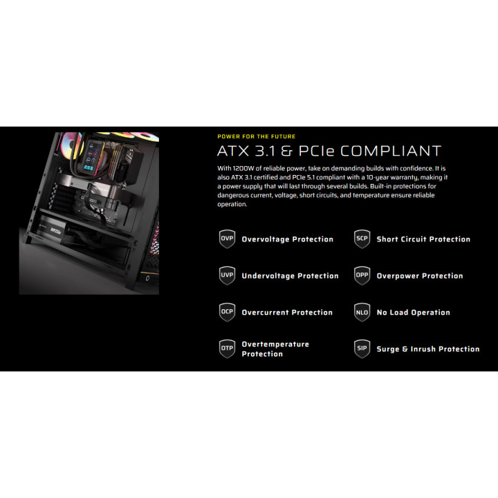Модулно захранване CORSAIR RMe Series RM1200e, 1200W, ATX 3.1, 80 PLUS Platinum - CP-9020316-EU - 11