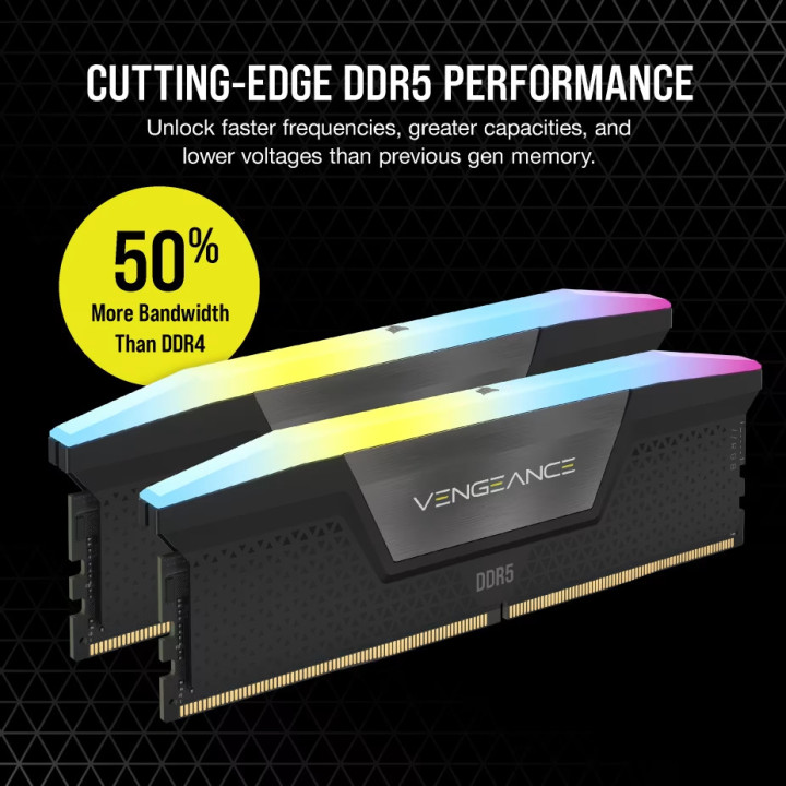 RAM памет CORSAIR VENGEANCE RGB, 8GB DDR5 5200MT/s, CL40 - CMH8GX5M1B5200C40 - 3